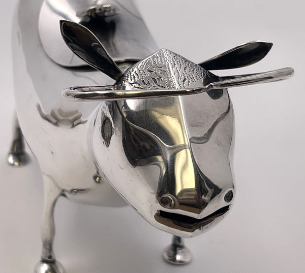 Dutch Silver Cow Creamer with Bee Motif from 20th Century