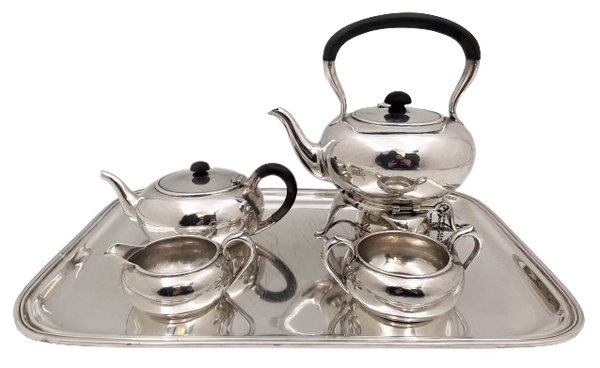 McAuliffe & Handley Sterling Silver 4-Piece Tea Service by in Arts & Crafts Style with Tray