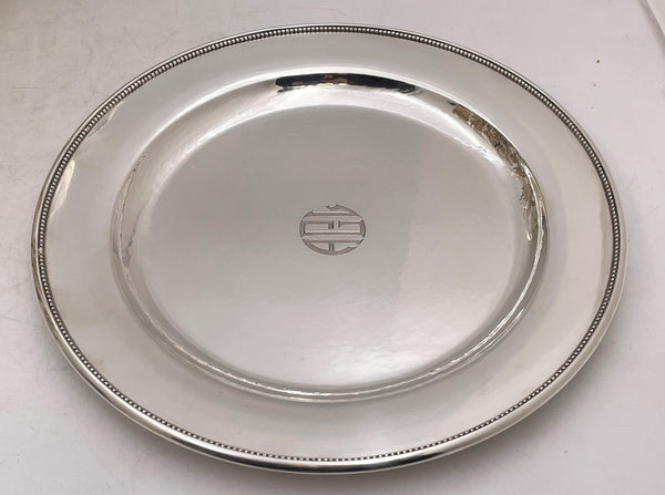 Georg Jensen Rare Set of 12 Sterling Silver Beaded Chargers / Plates