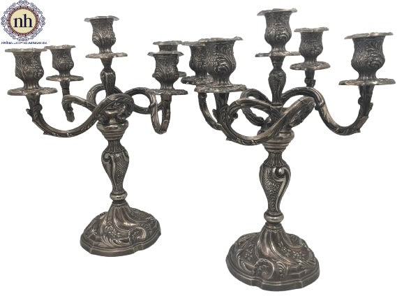 Pair of Rococo Style Silver 5-Light Candelabra