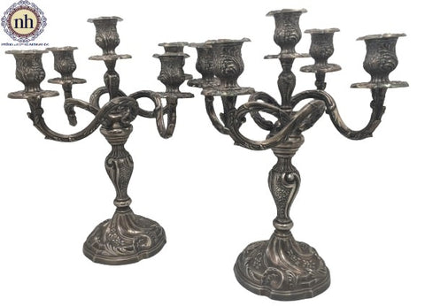 Pair of Rococo Style Silver 5-Light Candelabra