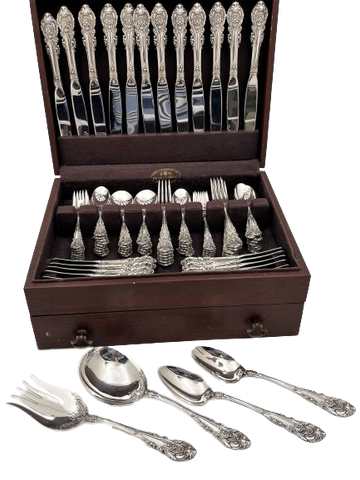 Wallace Sir Christopher Sterling Silver 88-Piece Dinner Flatware Set for 12 with Servers in Box