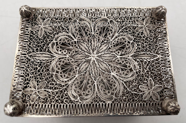 Filigree Early 20th Century Silver Box with Floral Motifs