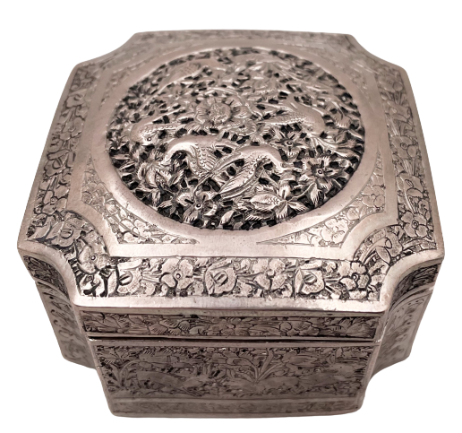 Chinese Silver Box with Bird and Floral Motifs