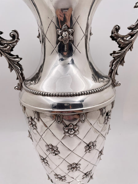 Large Sterling Silver Two-Handled Vase in Buccellati Style