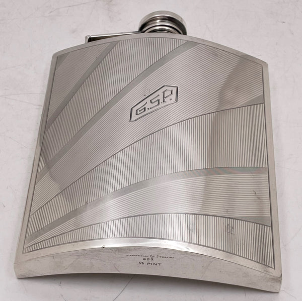 Watrous for International Sterling Silver Early 20th Century Flask in Art Deco Style