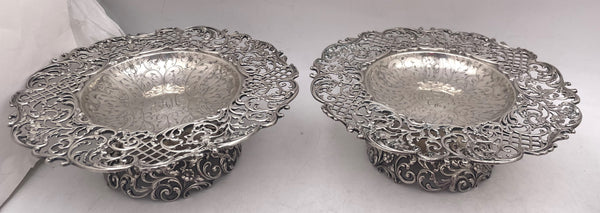 Roger Williams Pair of Sterling Silver Compotes Tazze Footed Bowls in Art Nouveau Style