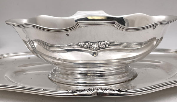 Emile Puiforcat French Sterling Silver Gravy Sauce Boat & Underplate in Art Deco Style