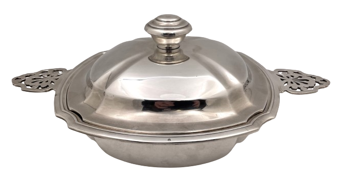 Christofle French Sterling Silver Two-Handled Covered Dish Bowl / Tureen in Art Deco Style