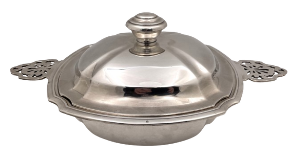 Christofle French Sterling Silver Two-Handled Covered Dish Bowl / Tureen in Art Deco Style