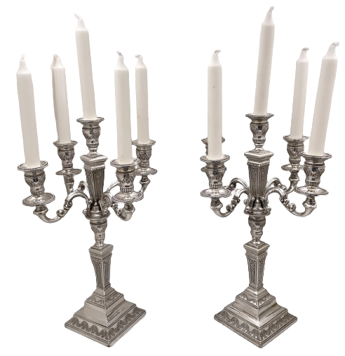 Pair of Portuguese Silver 5-Light Candelabra with Ornate Motifs