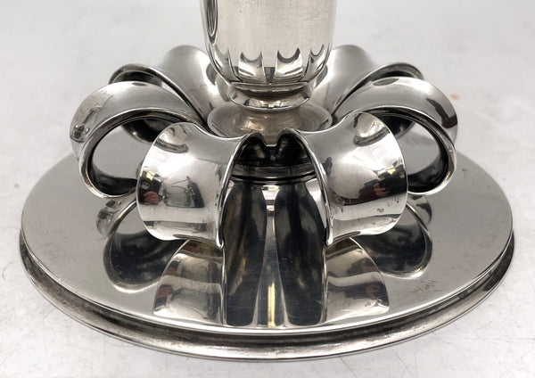 Cohr Danish Sterling Silver Pair of Oil Candlesticks in Jensen Mid-Century Modern Style