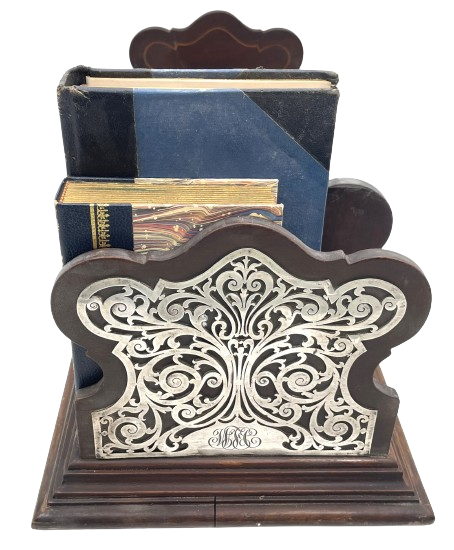 Black, Starr & Frost Rare Sterling Silver & Wood Book Holder Shelf