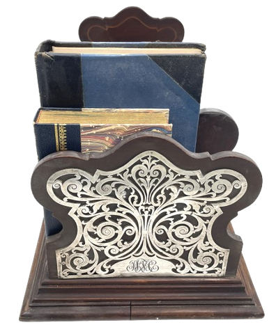 Black, Starr & Frost Rare Sterling Silver & Wood Book Holder Shelf