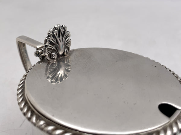 English Sterling Silver 1890 Victorian Mustard Pot with Glass Liner and Spoon