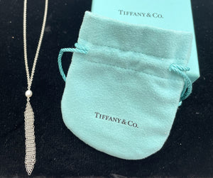 Tiffany & Co. by E. Peretti Mesh Sterling Silver & Pearl Necklace with Original Pouch & Box