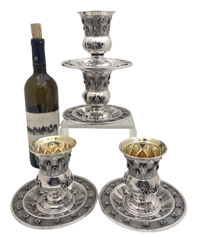 Buccellati Style Italian Sterling Silver Kiddush Cup & Saucer Shabbat / Pesach / Passover Cup