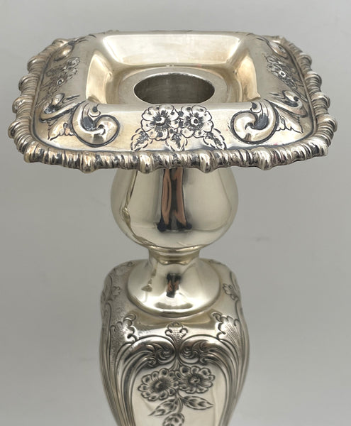 Shreve & Co. Pair of Sterling Silver Candlesticks in Art Nouveau Style