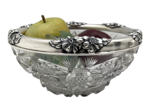 Gorham Sterling Silver Cut Glass 1903 Bowl in Art Nouveau Style