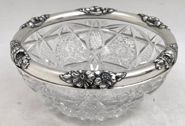 Gorham Sterling Silver Cut Glass 1903 Bowl in Art Nouveau Style