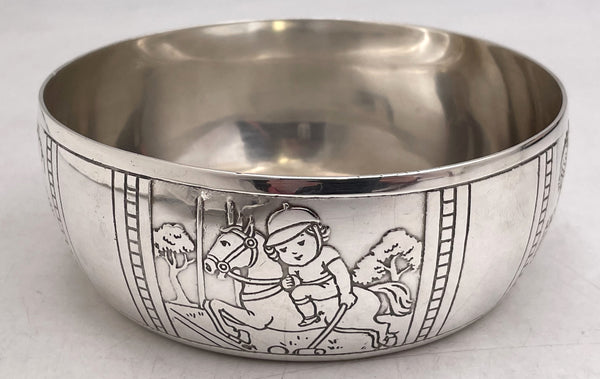 Tiffany & Co. Sterling Silver Child Bowl & Underplate with Boys Playing Sports