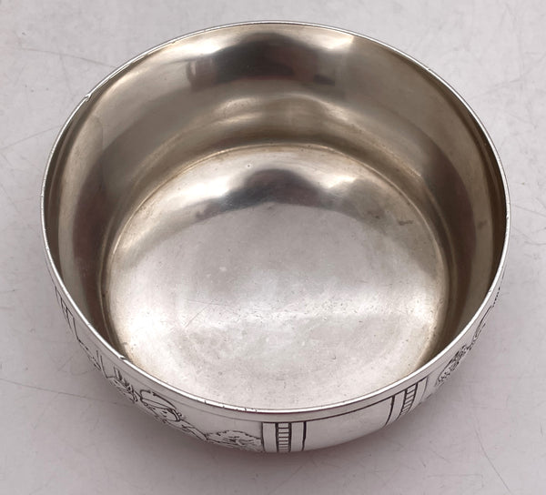 Tiffany & Co. Sterling Silver Child Bowl & Underplate with Boys Playing Sports