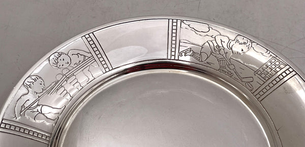 Tiffany & Co. Sterling Silver Child Bowl & Underplate with Boys Playing Sports