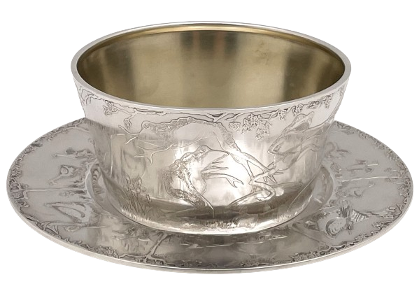 F. Smith Sterling Silver Child Bowl & Underplate with Embossed Animal Motifs