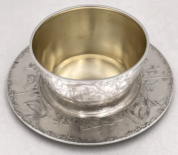 F. Smith Sterling Silver Child Bowl & Underplate with Embossed Animal Motifs