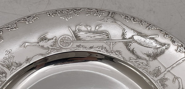 F. Smith Sterling Silver Child Bowl & Underplate with Embossed Animal Motifs