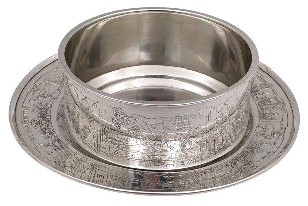 Gorham Sterling Silver Child Bowl & Underplate with Children & Alphabet Motifs