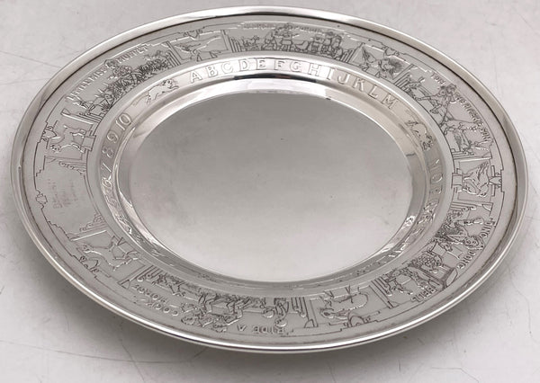 Gorham Sterling Silver Child Bowl & Underplate with Children & Alphabet Motifs