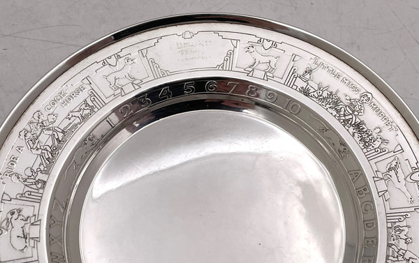 Gorham Sterling Silver Child Bowl & Underplate with Children & Alphabet Motifs