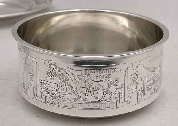 Gorham Sterling Silver Child Bowl & Underplate with Children & Alphabet Motifs