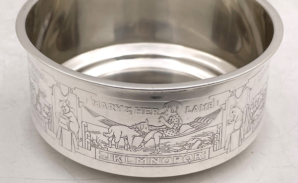 Gorham Sterling Silver Child Bowl & Underplate with Children & Alphabet Motifs