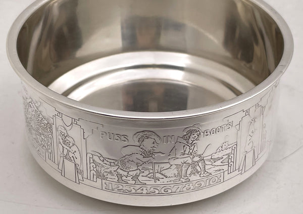 Gorham Sterling Silver Child Bowl & Underplate with Children & Alphabet Motifs