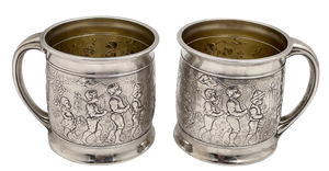 Gorham Pair of Sterling Silver Children/ Christening Mugs with Marching Children