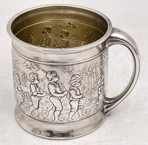 Gorham Pair of Sterling Silver Children/ Christening Mugs with Marching Children