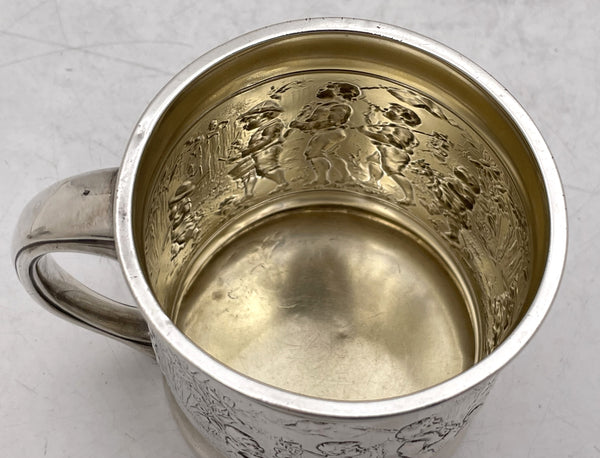 Gorham Pair of Sterling Silver Children/ Christening Mugs with Marching Children