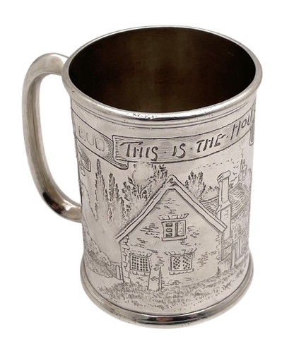 Mappin English Sterling Silver 1898 Child's / Christening Mug with House & Mouse