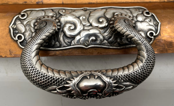 Japanese Mixed Metal Silver on Copper Tray with Dragon Motifs