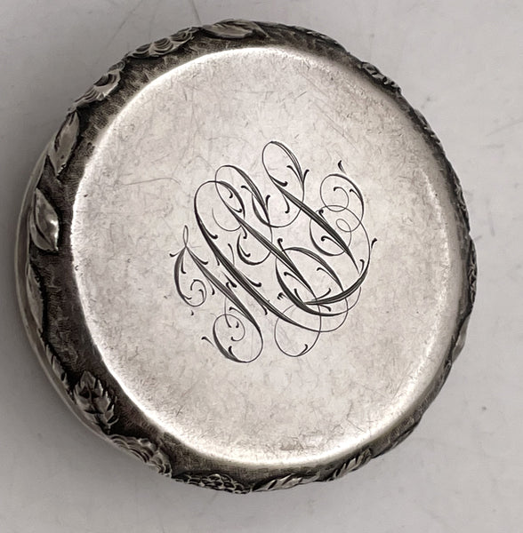 Bailey, Banks & Biddle Repousse Sterling Silver Pill Box from Late 19th Century