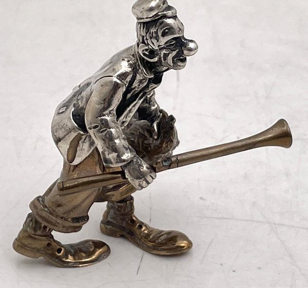 Italian Silver & Mixed Metal Set of 3 Realistic Circus Clowns from Mid-20th Century