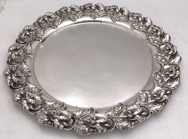 Whiting Round Sterling Silver Tray / Platter in Art Nouveau Style