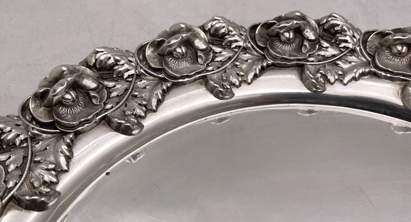 Whiting Round Sterling Silver Tray / Platter in Art Nouveau Style