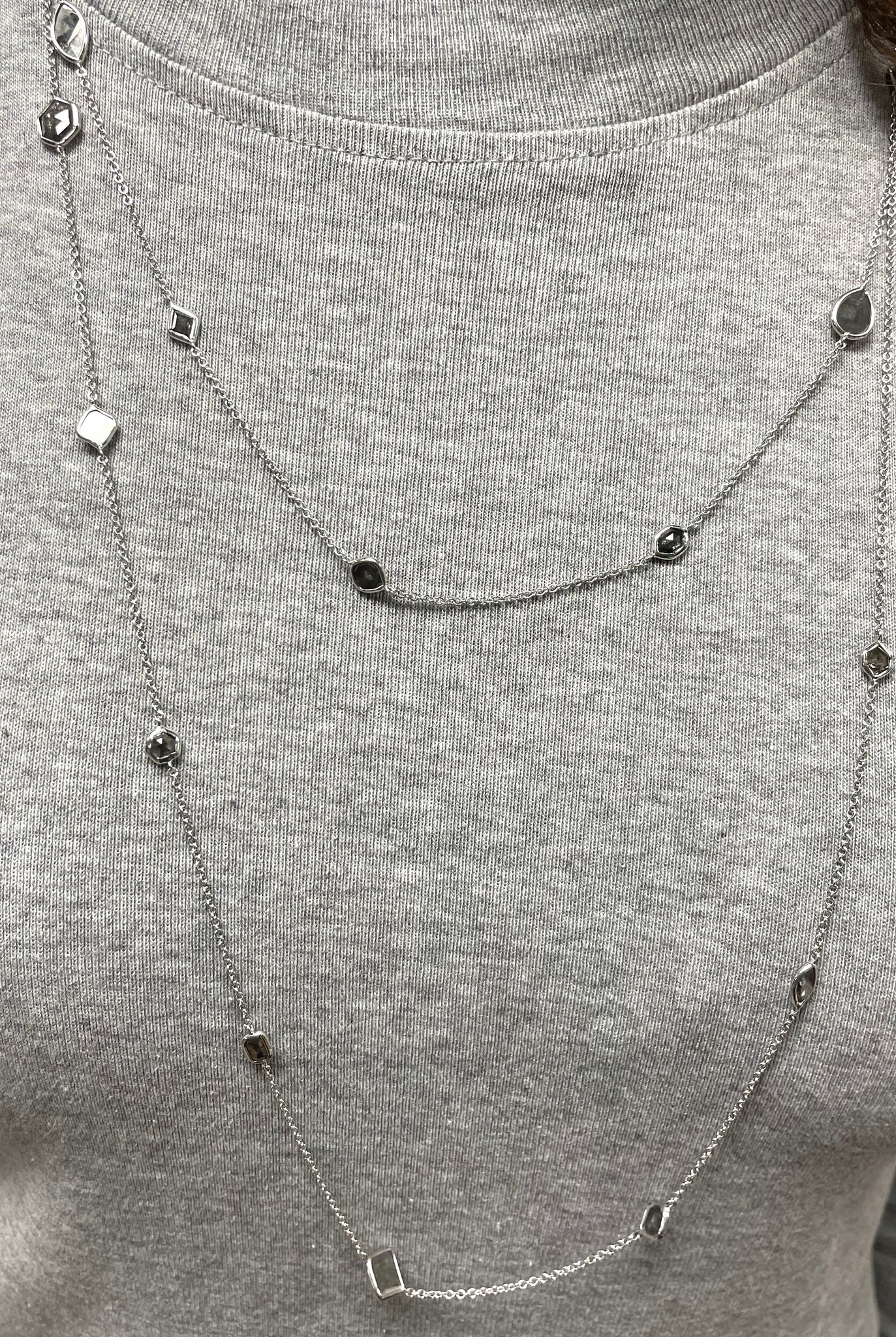 18k White Gold & Black Diamond Long Necklace