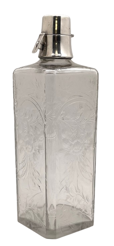 Hawkes Sterling Silver & Etched Glass Bar Decanter in Art Deco Style