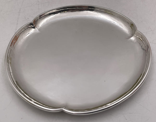 Kalo Set of 8 Sterling Silver Hand Wrought Dessert Plates in Arts & Crafts Style