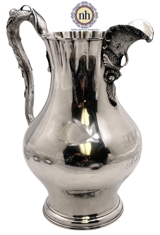 Eoff & Shepard for Ball, Black Coin Silver Pitcher from 1850s with Natural Motifs