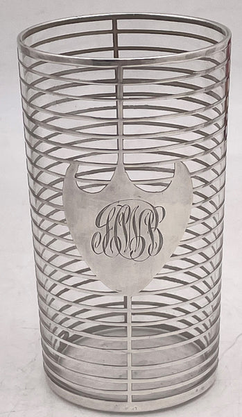 Sterling Silver Overlay 6-Piece Barware Set with Decanter & Glasses in Mid-Century Modern Style